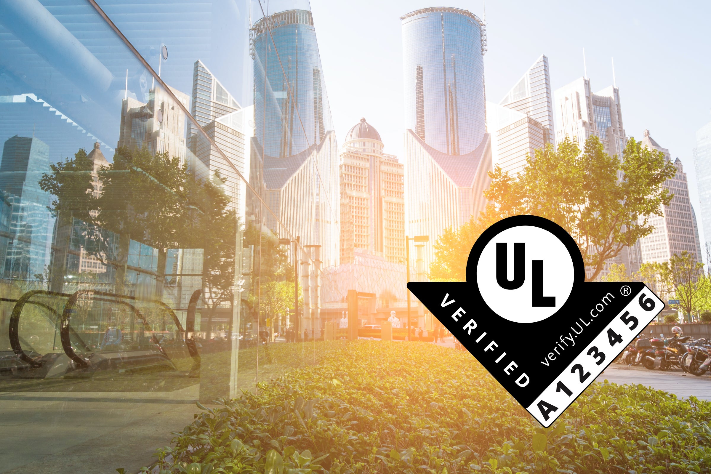 The UL Verified Mark over a brightly lit cityscape.