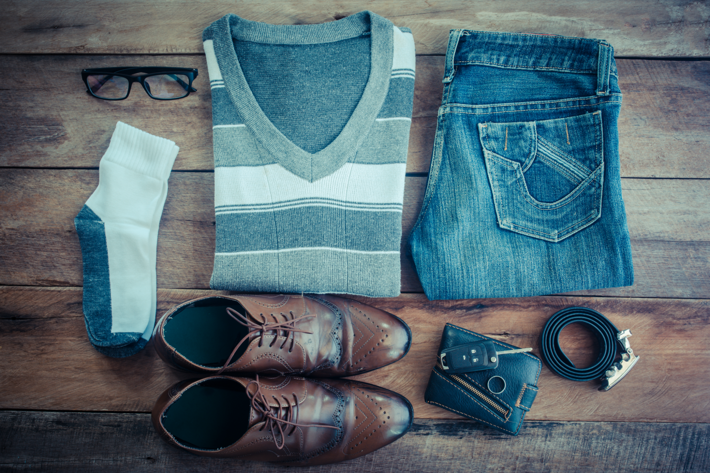 A person's outfit on a table