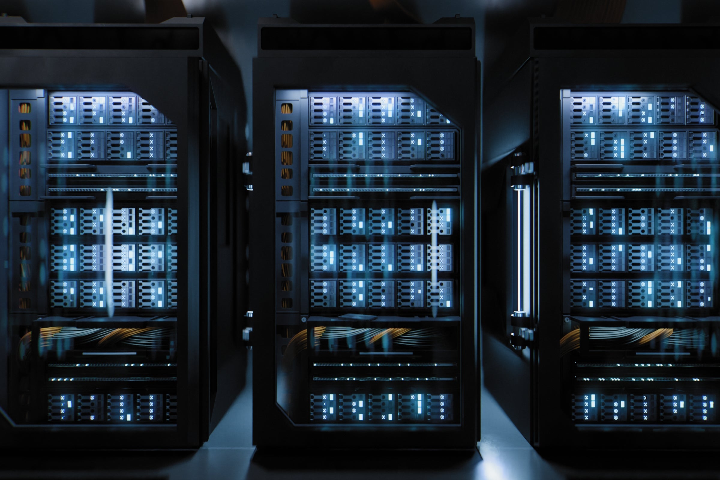 Three servers in a data center