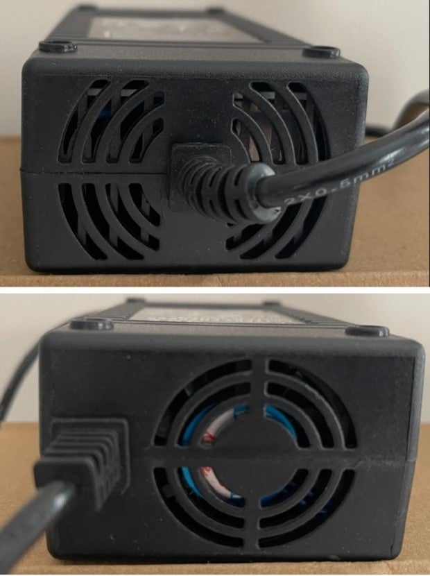 Up close picture of air vents of battery charger with unauthorized UL marks