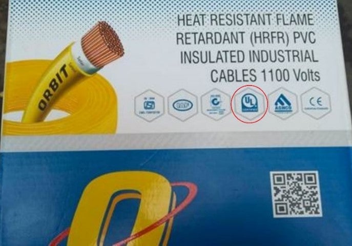 HRFR Cable packaging containing unauthorized UL Mark