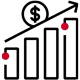 Icon of costs rising on a bar graph