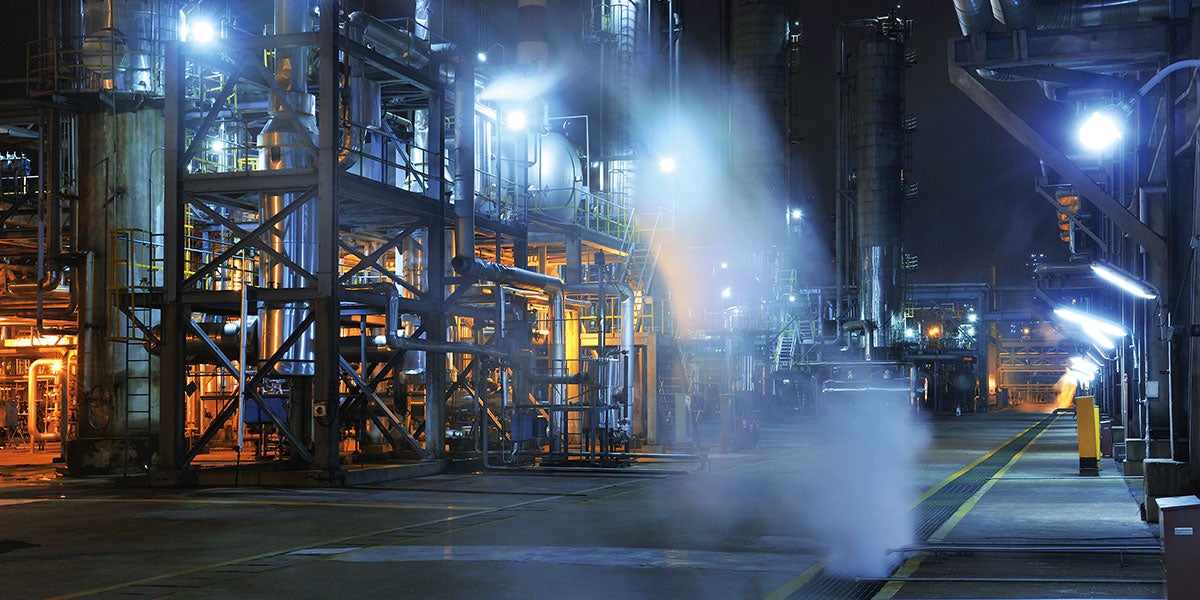 Nighttime view of an oil plant