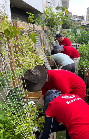 Row of UL Solutions employees working with plants