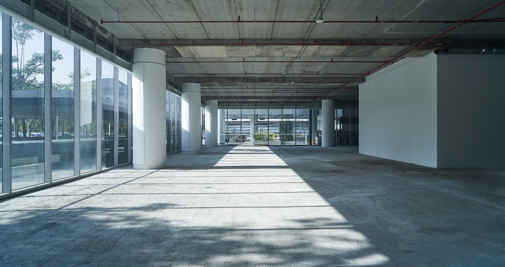 Inside view of a modern commercial building during construction