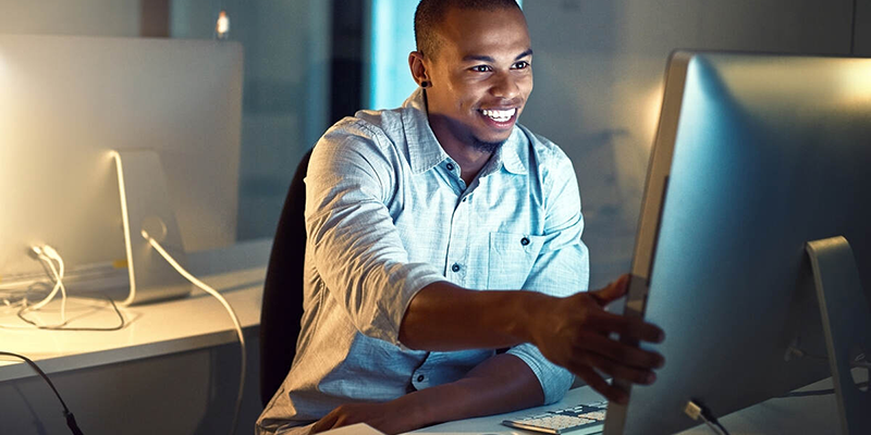 Person at a computer attending a webinar