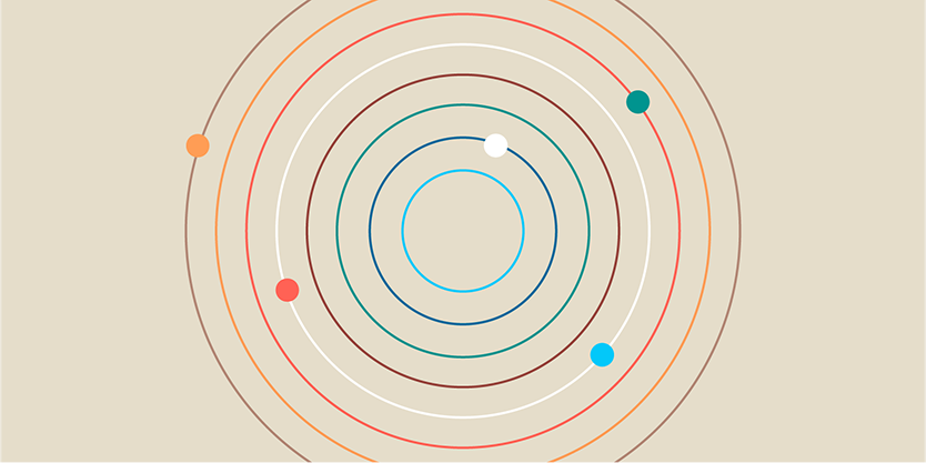 Illustration of dots going around rings