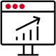 Icon of a computer displaying an upward trending graph
