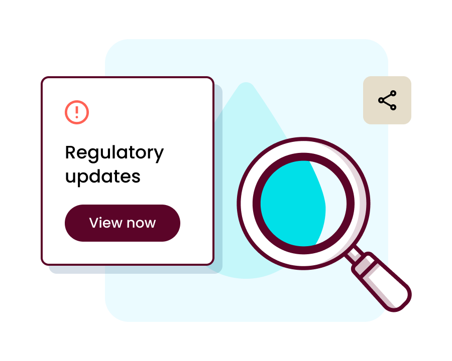 Illustration of a magnifying glass next to a regulatory update notification