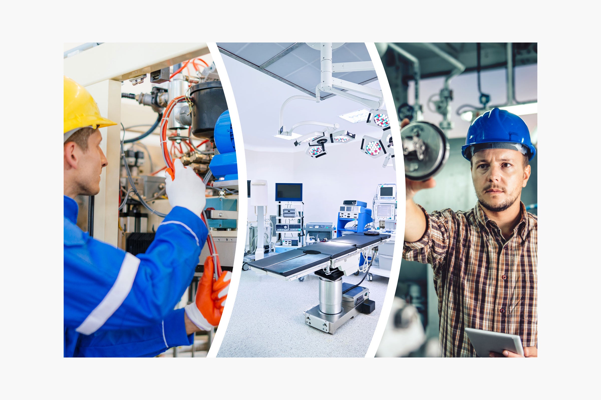 Collage of people and medical equipment