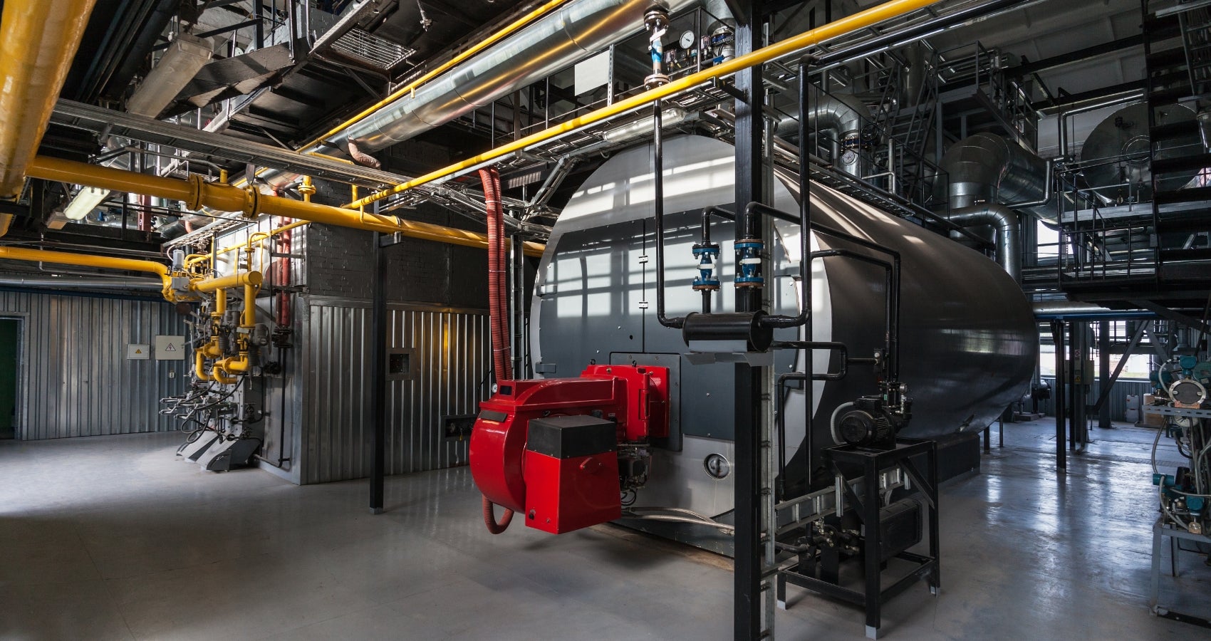 Gas boilers in a boiler room