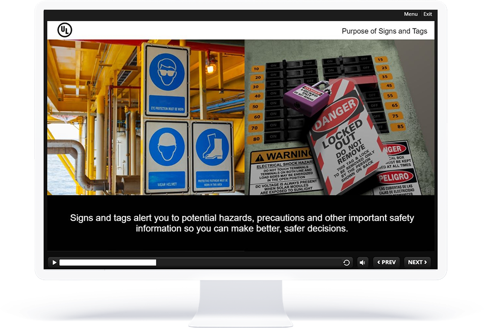A desktop monitor showing a screenshot of an online safety training course