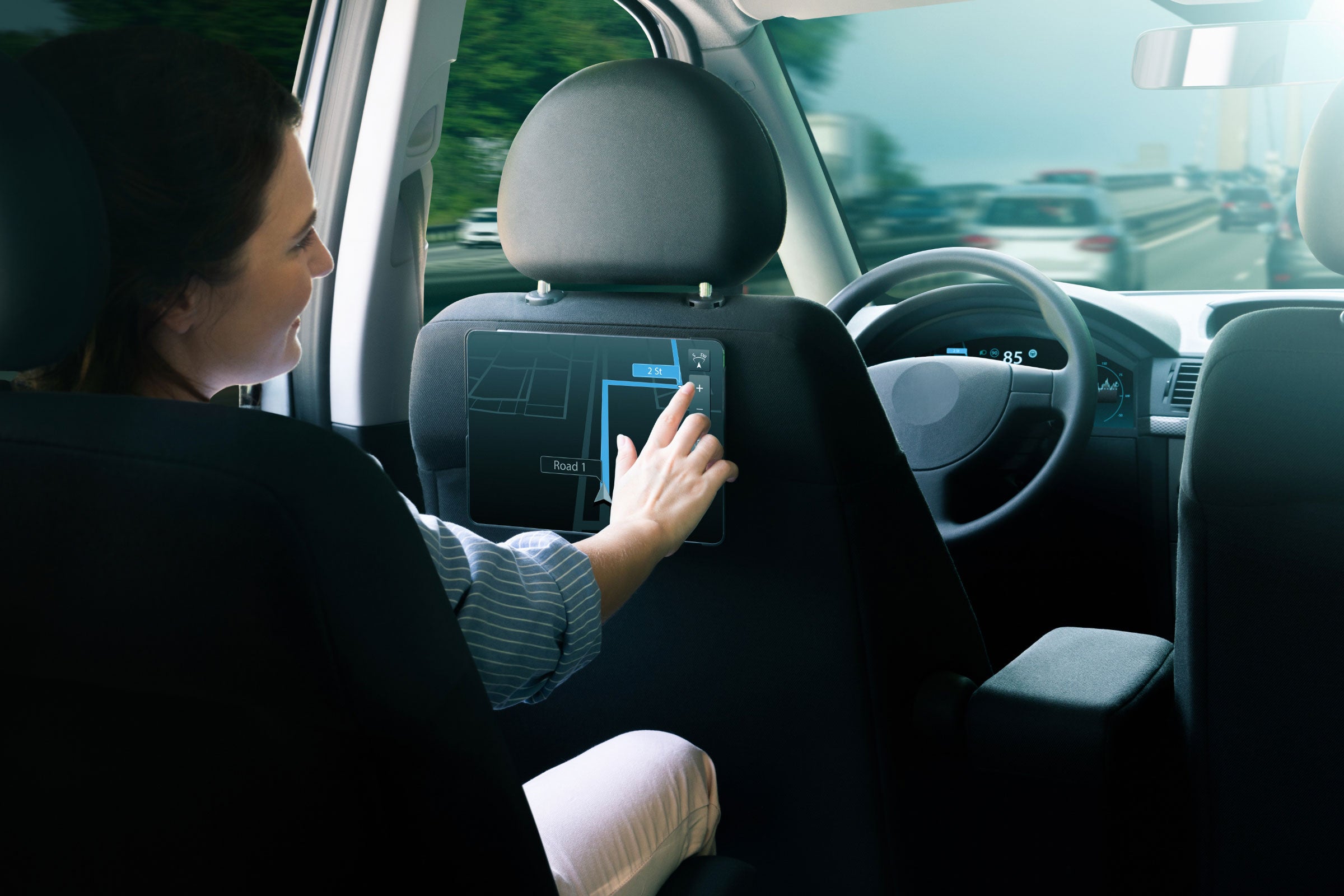 A passenger in an autonomous taxi