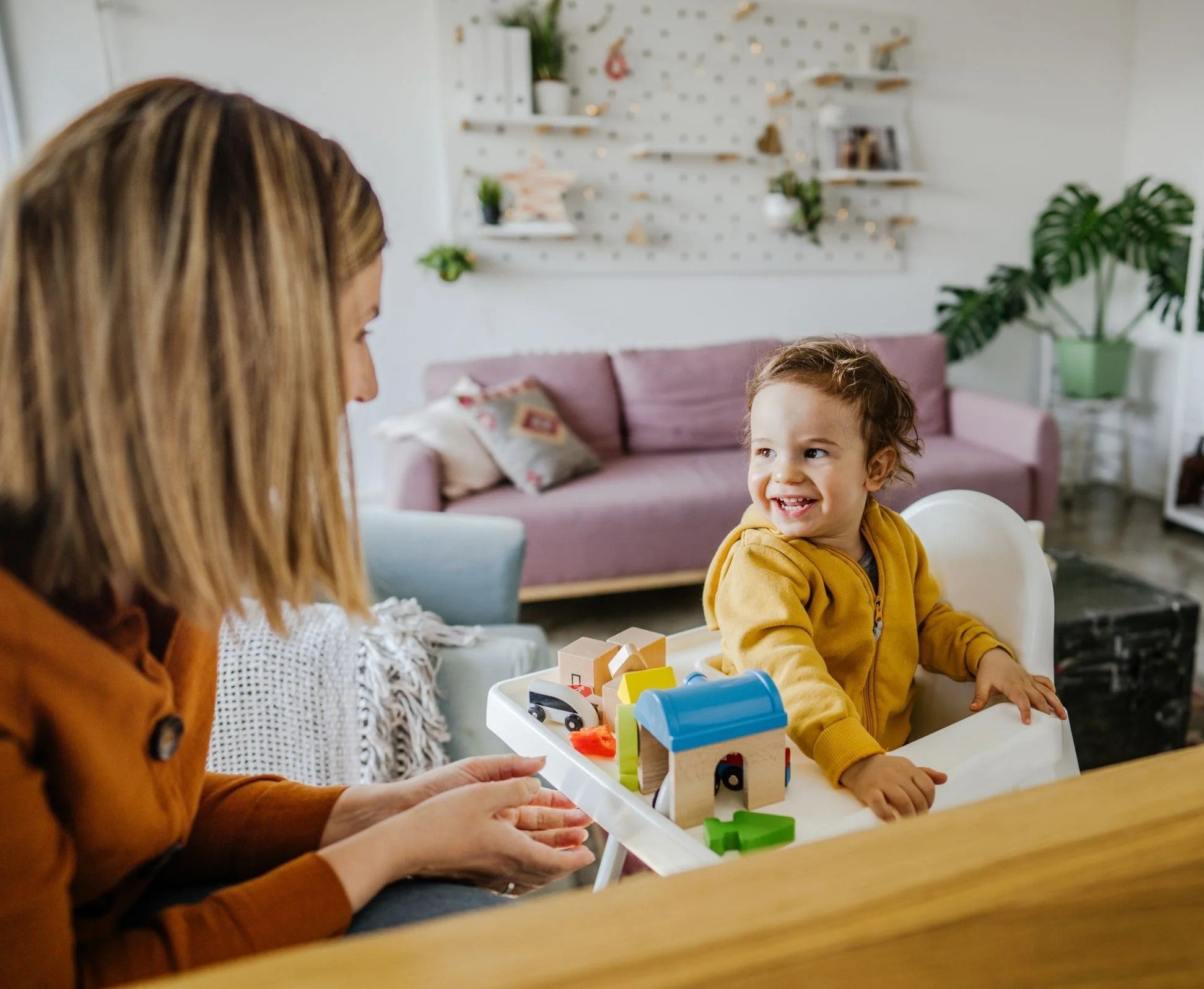 Family playing with toys.