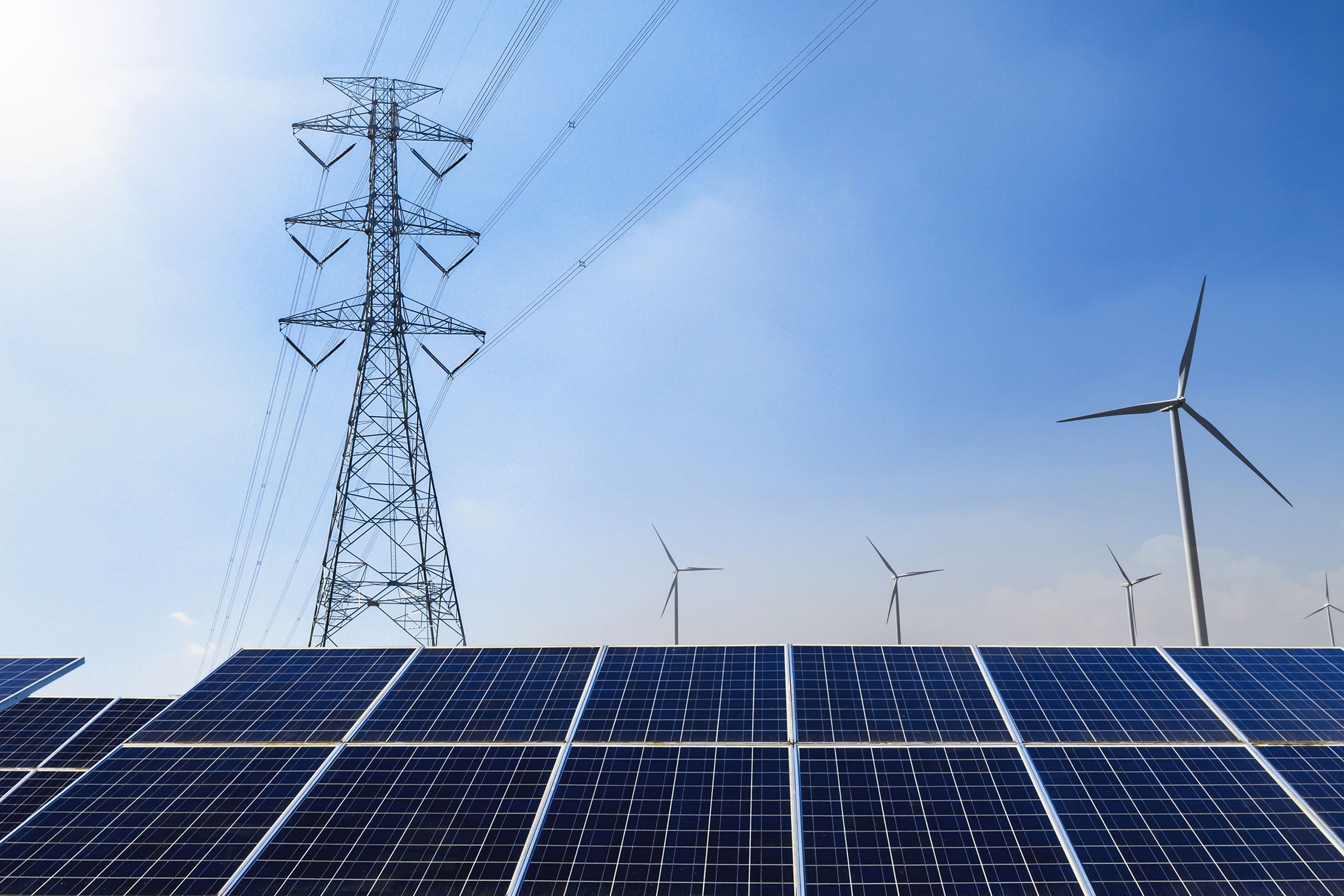 Solar panels and wind turbines