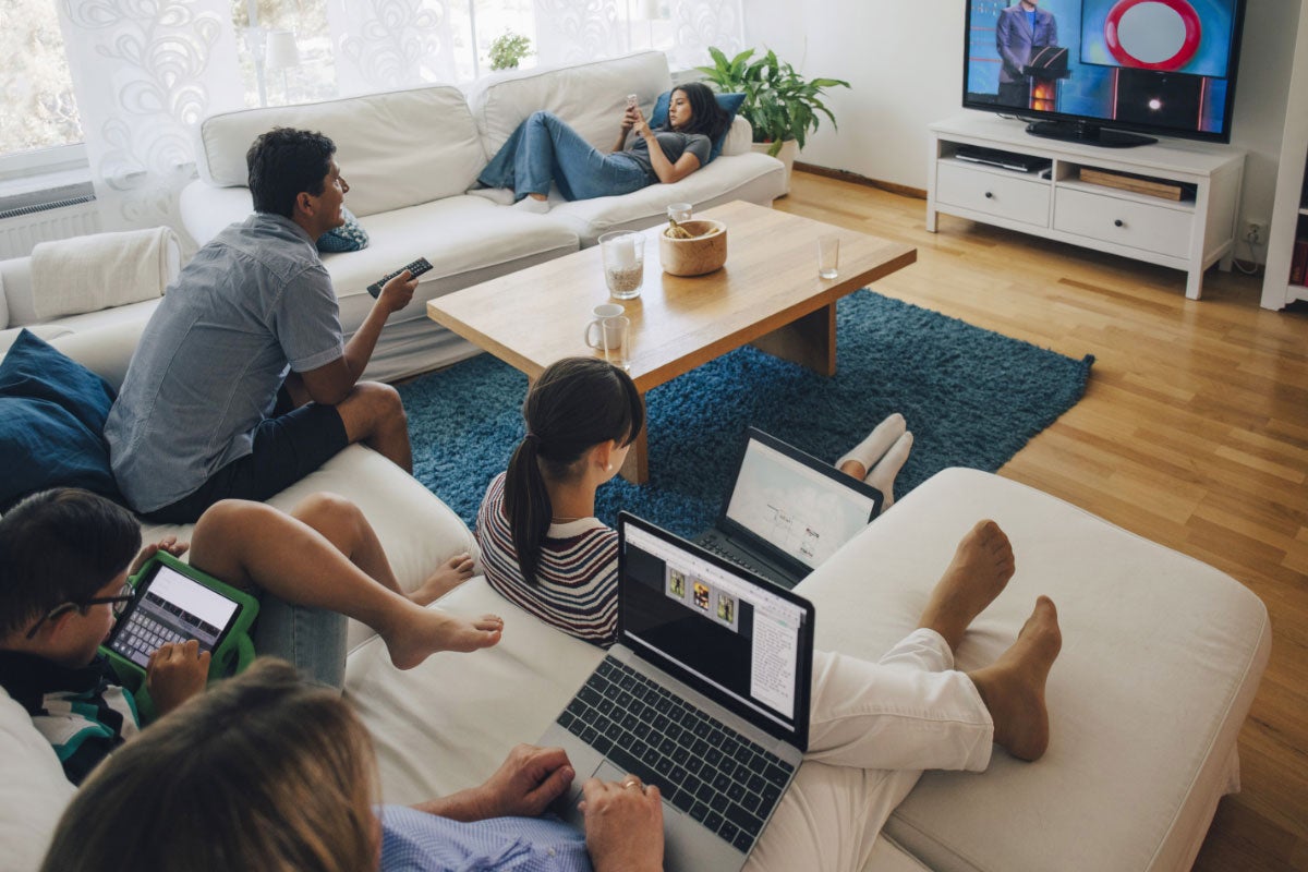 Family using a variety of wireless devices
