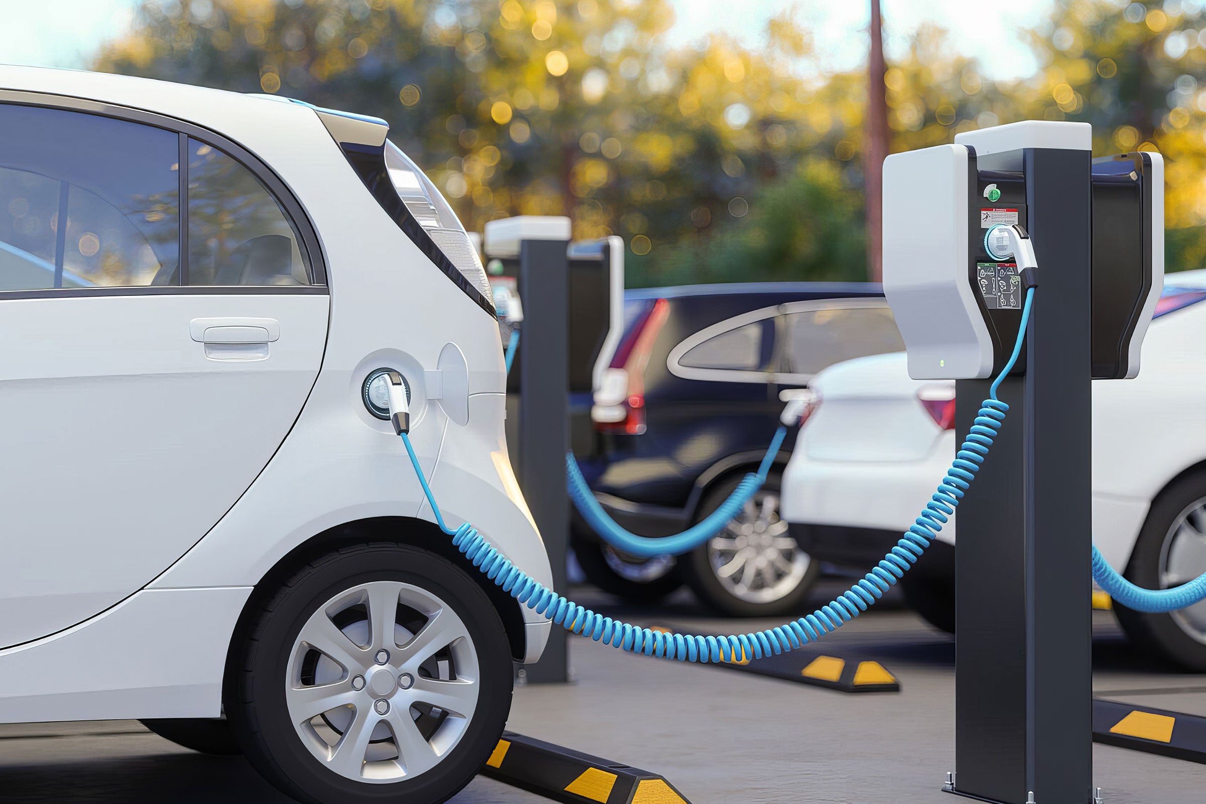 An electric vehicle at a charging station