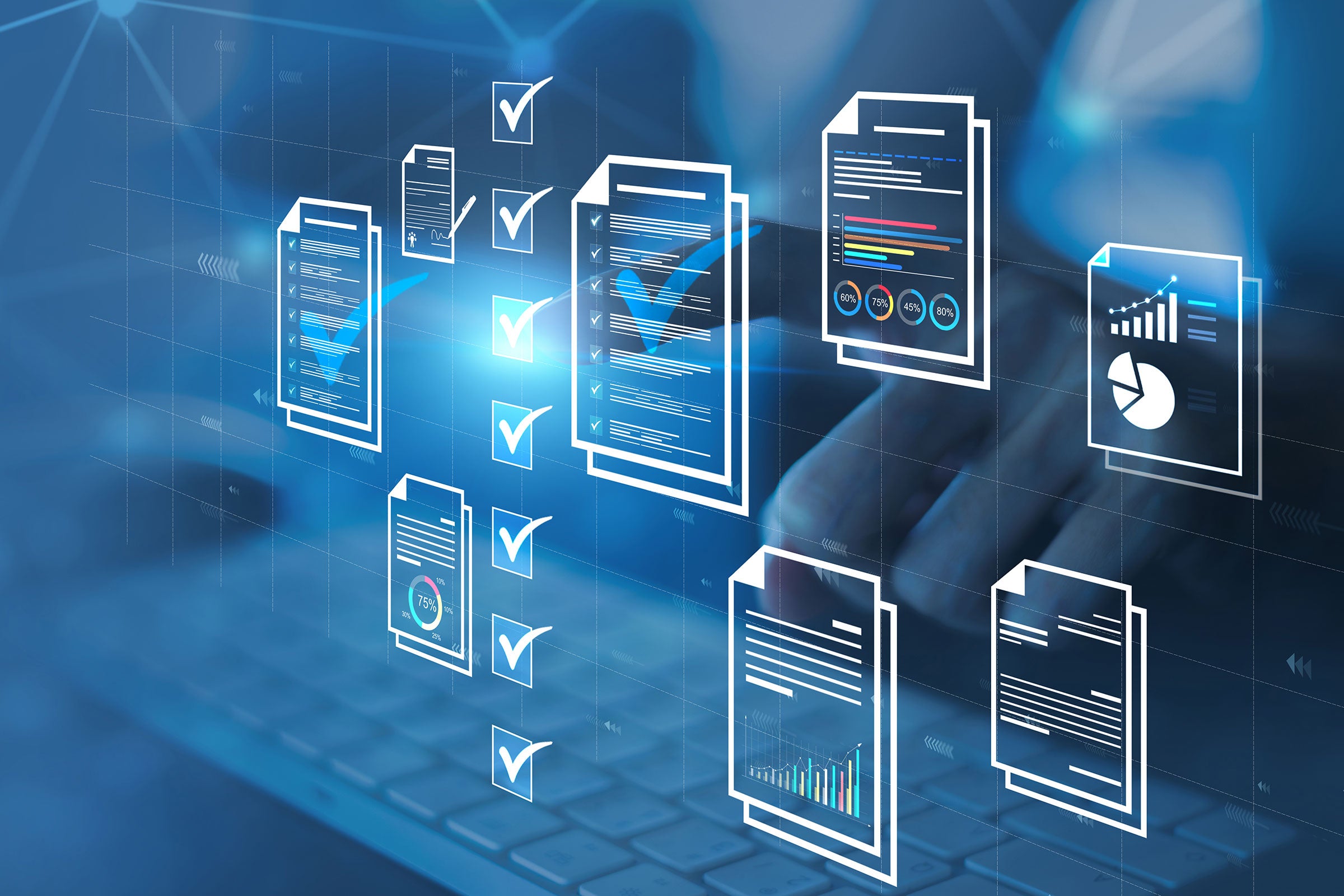 An image depicting several documents popping up on a screen