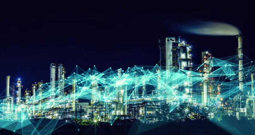 energy plant with network graphic laid on top
