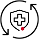 Icon of a medical symbol on a shield with arrows circling it