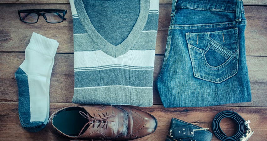 Sweater, jeans, shoes and belts