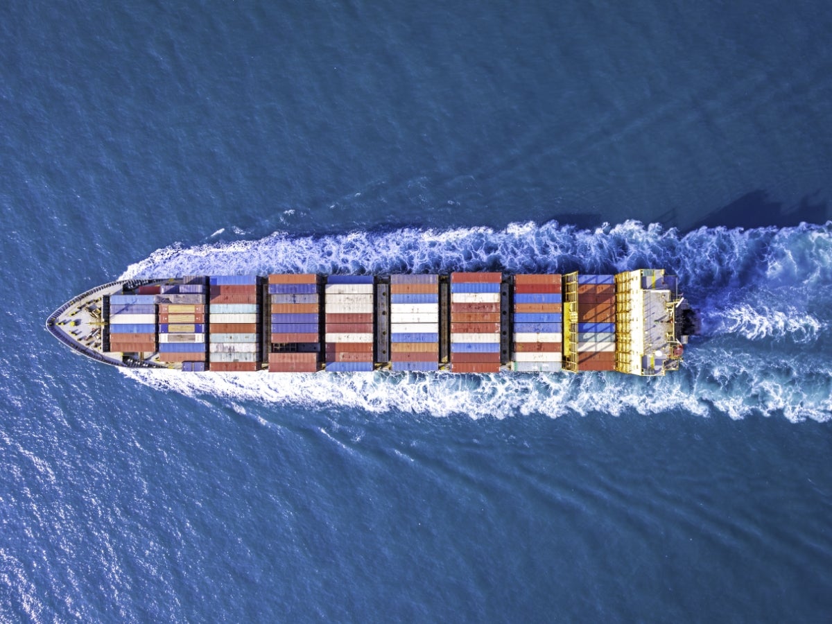 aerial view of cargo ship at sea