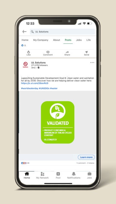 UL Solutions on social media as show on a cellphone