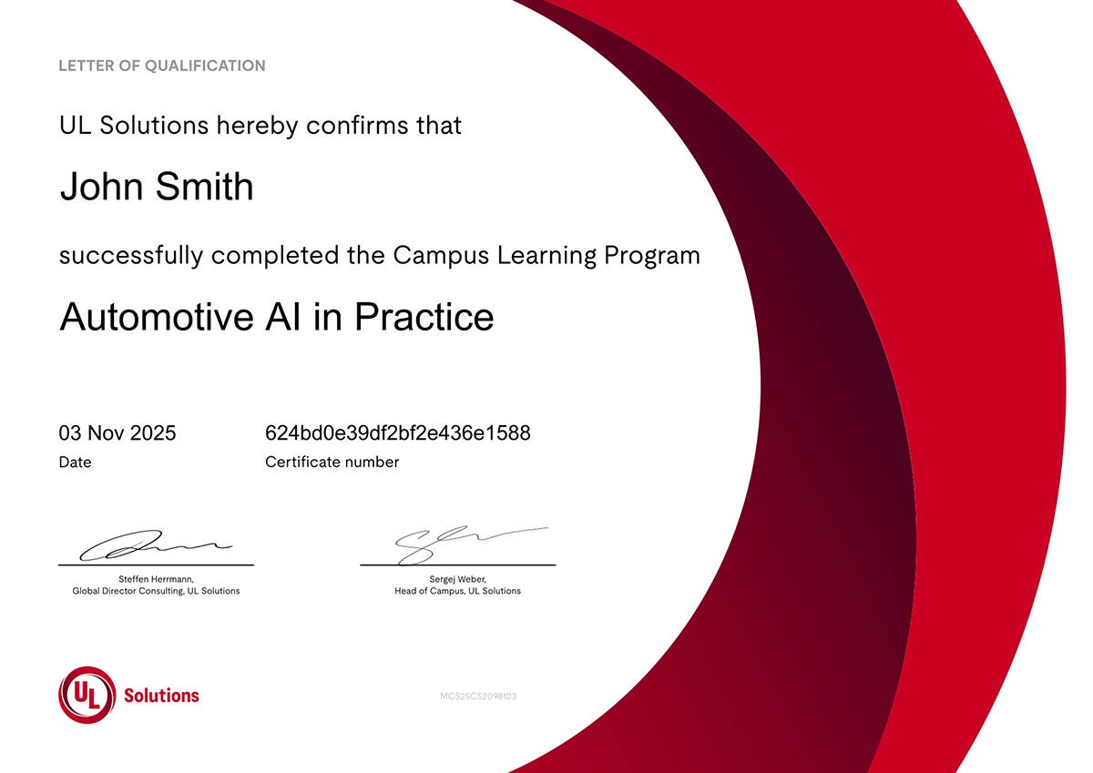 Automotive AI in Practice Letter of Qualification