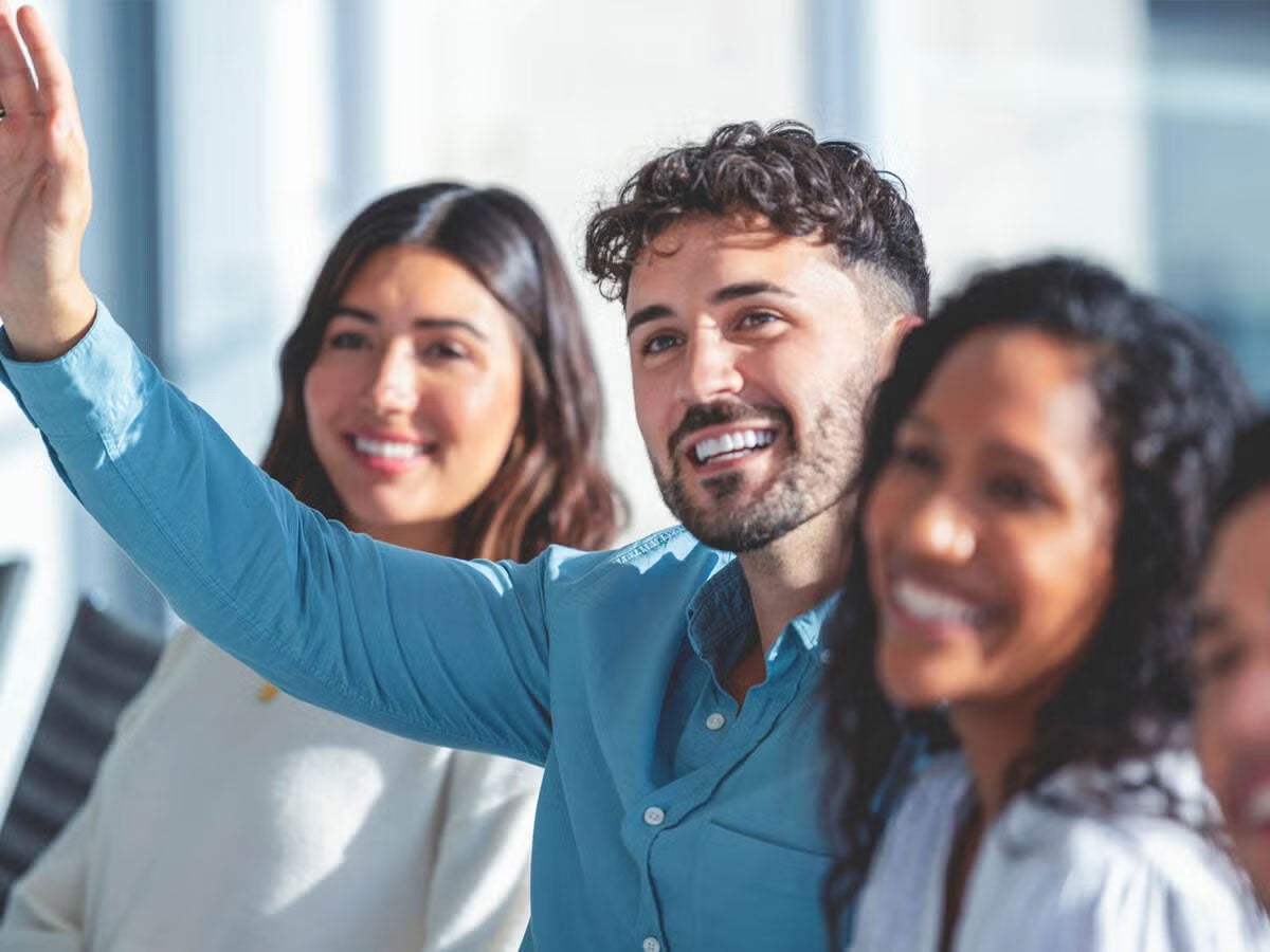 Three people in a training course