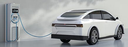 An electric vehicle at a charging station