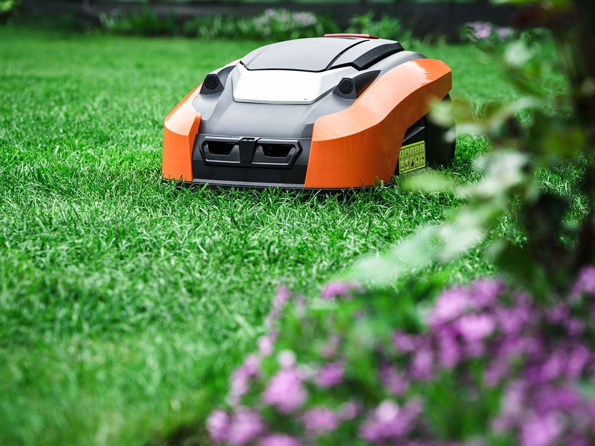 Robotic lawnmower mowing a lawn