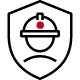 man with hardhat in shield - icon