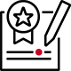 icon - ribbon and pencil - indicating feedback