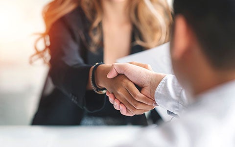 Professionals shaking hands to become business partners