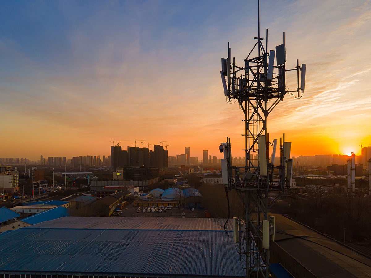 A cellphone tower at sunset