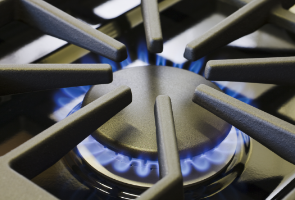 A gas burner on a stove