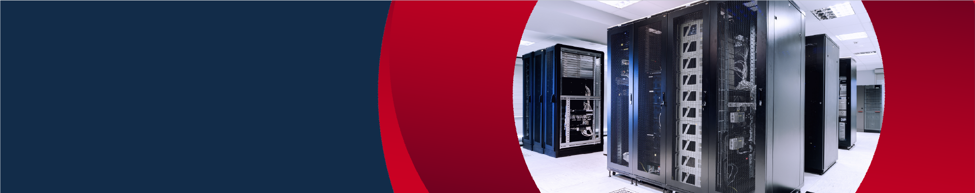 A modern server room with rows of illuminated server racks in a bright, white data center.