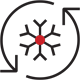 Icon of a snowflake surrounded by revolving arrows
