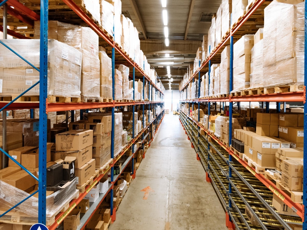 Racks full of boxes inside a warehouse