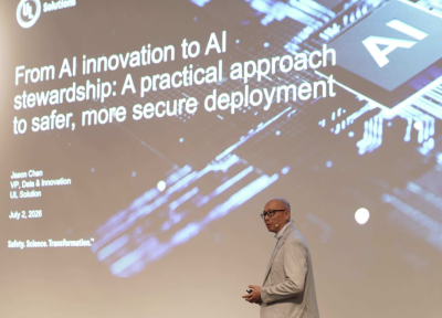 Jason Chan of UL Solutions delivers a presentation at the AMCHAM AI Forum in Seoul on July 2.
