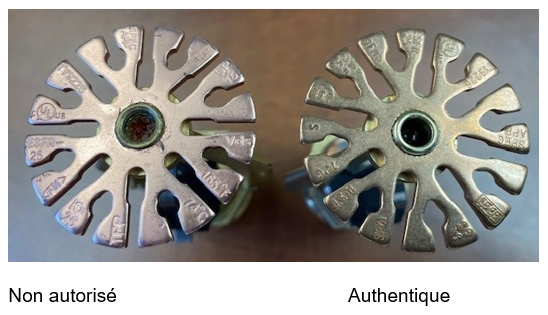 Unauthorized vs. genuine UL authorized fire sprinklers.