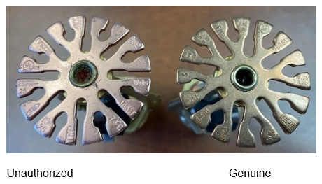 Unauthorized vs. genuine UL authorized fire sprinklers.