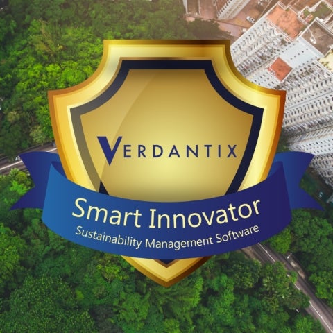 Verdantix award arial view of green trees and city