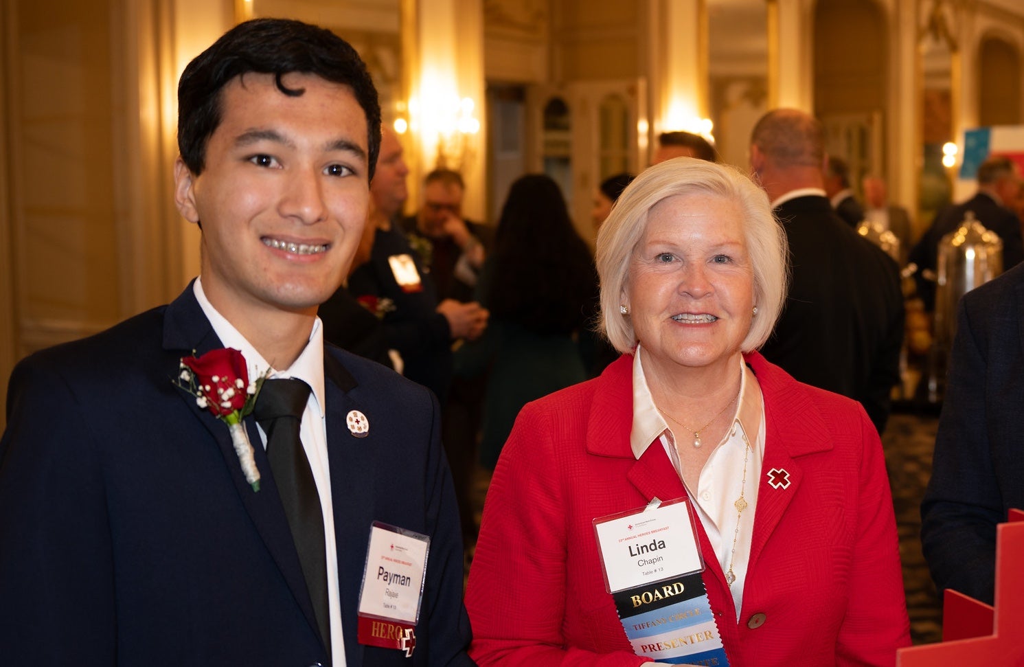 Payman Rajaie, the 2025 Global Citizenship Hero Award recipient, poses with Linda Chapin, UL Solutions EVP and chief human resources officer.