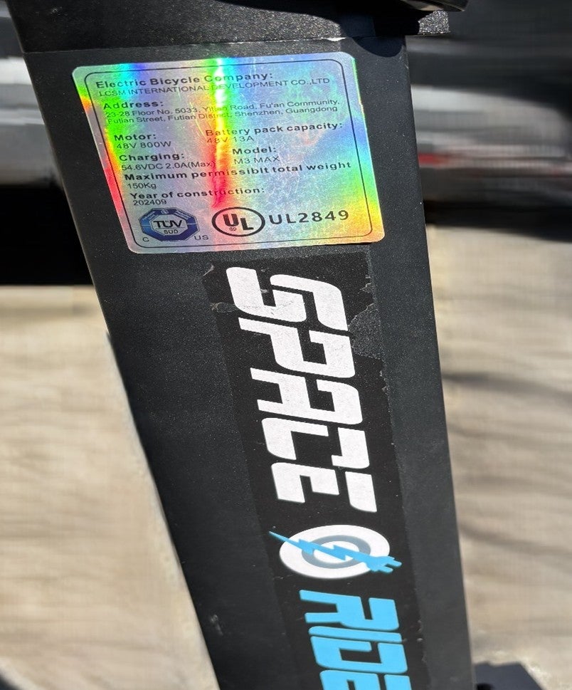 Unauthorized UL label on electric scooter Model M3 Max