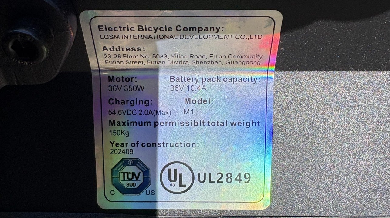 Unauthorized UL label on electric scooter Model M1