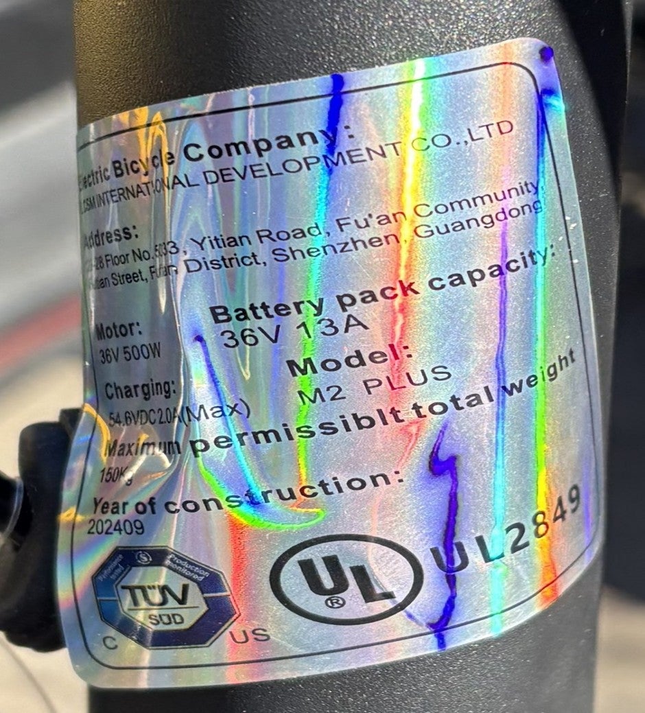 Unauthorized UL label on electric scooter Model M2 Plus