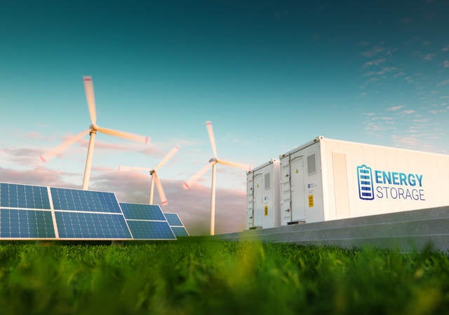 Energy storage system paired with wind and solar generation