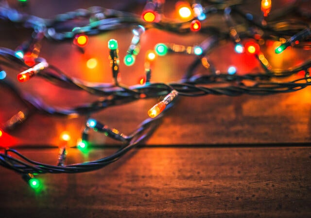 Plank wood with christmas lights