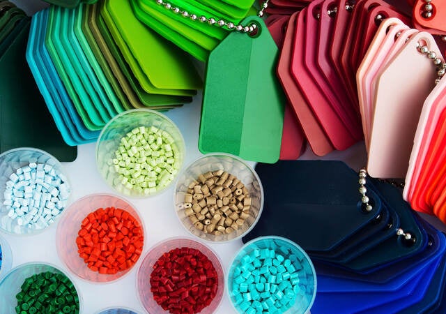 Various colors of plastics and tags 